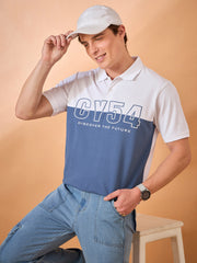 Men White Blue Print Regular Fit T-Shirt