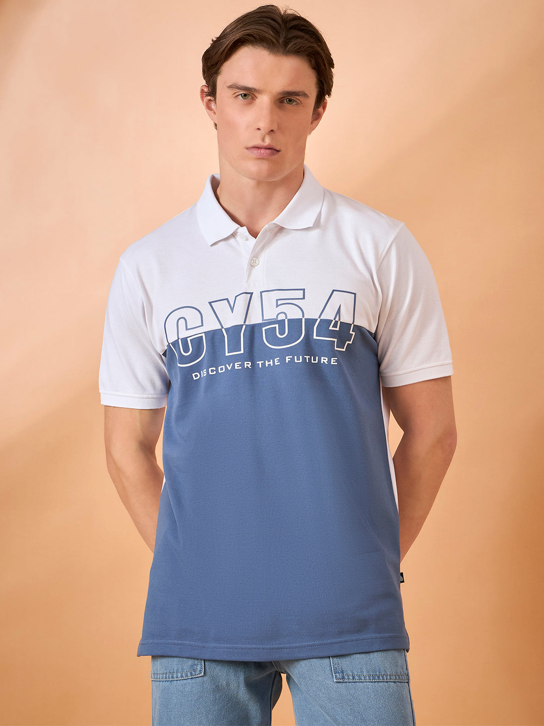 Men White Blue Print Regular Fit T-Shirt