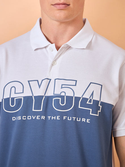 Men White Blue Print Regular Fit T-Shirt