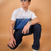 Men White Teal Print Regular Fit T-Shirt