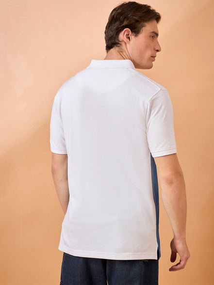 Men White Teal Print Regular Fit T-Shirt