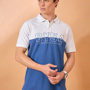 Men White Teal Print Regular Fit T-Shirt