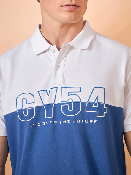 Men White Teal Print Regular Fit T-Shirt