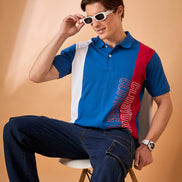 Men Blue Coloblock Regular Fit T-Shirt
