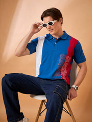 Men Blue Coloblock Regular Fit T-Shirt