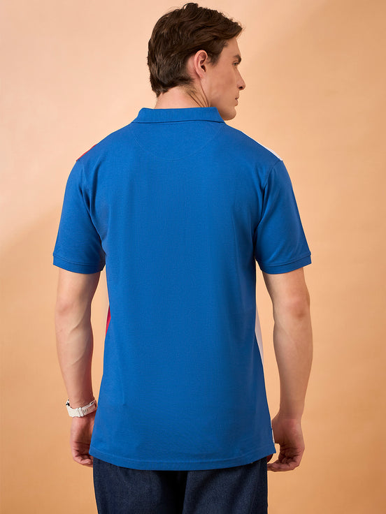 Men Blue Coloblock Regular Fit T-Shirt