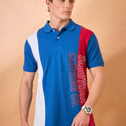 Men Blue Coloblock Regular Fit T-Shirt