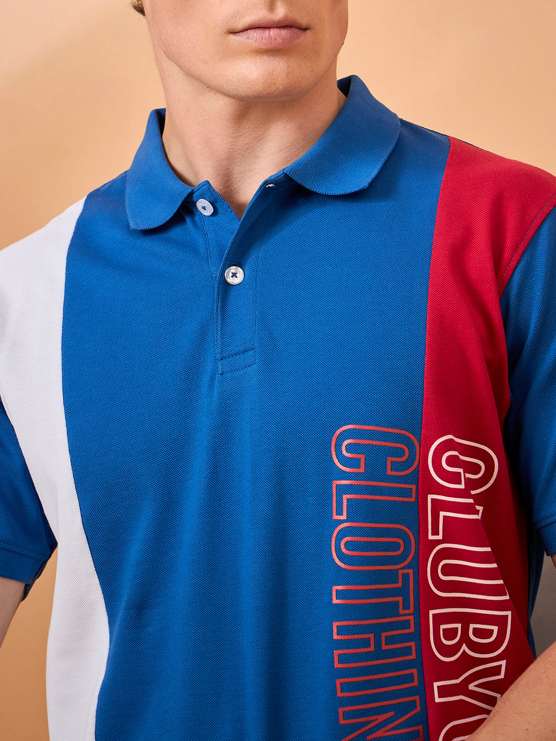 Men Blue Coloblock Regular Fit T-Shirt