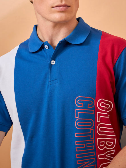 Men Blue Coloblock Regular Fit T-Shirt