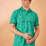 Men Sea Green Print Regular Fit T-Shirt