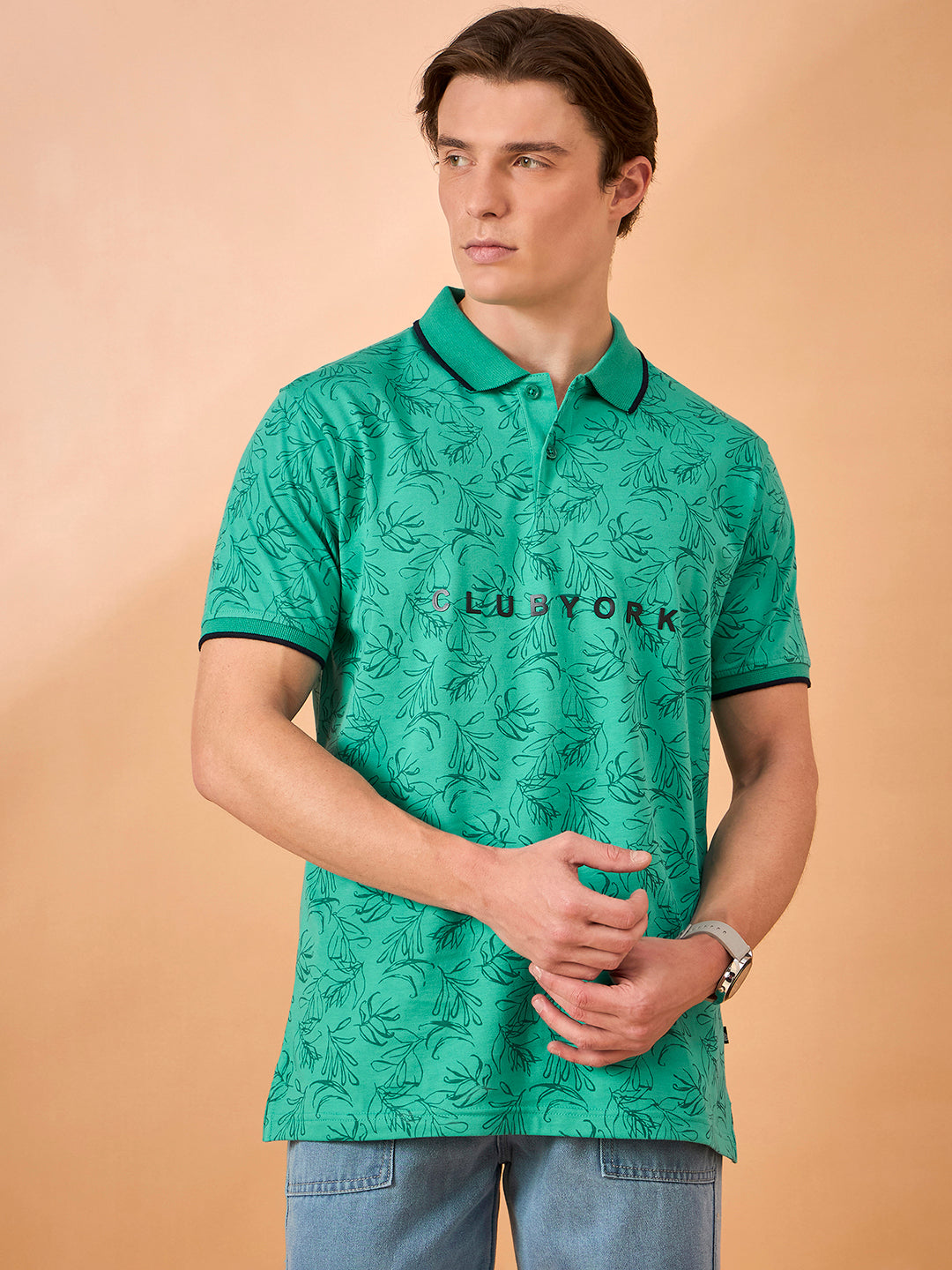 Men Sea Green Print Regular Fit T-Shirt