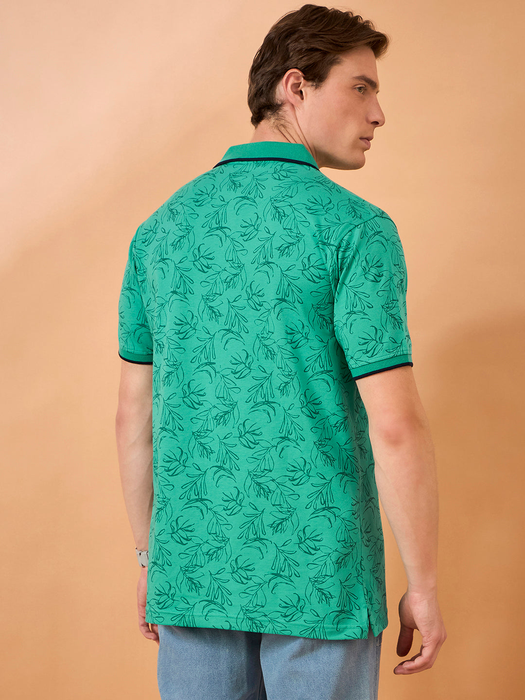 Men Sea Green Print Regular Fit T-Shirt
