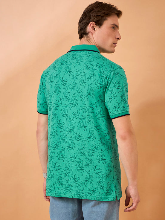 Men Sea Green Print Regular Fit T-Shirt