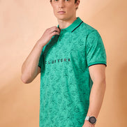 Men Sea Green Print Regular Fit T-Shirt