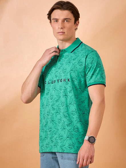 Men Sea Green Print Regular Fit T-Shirt