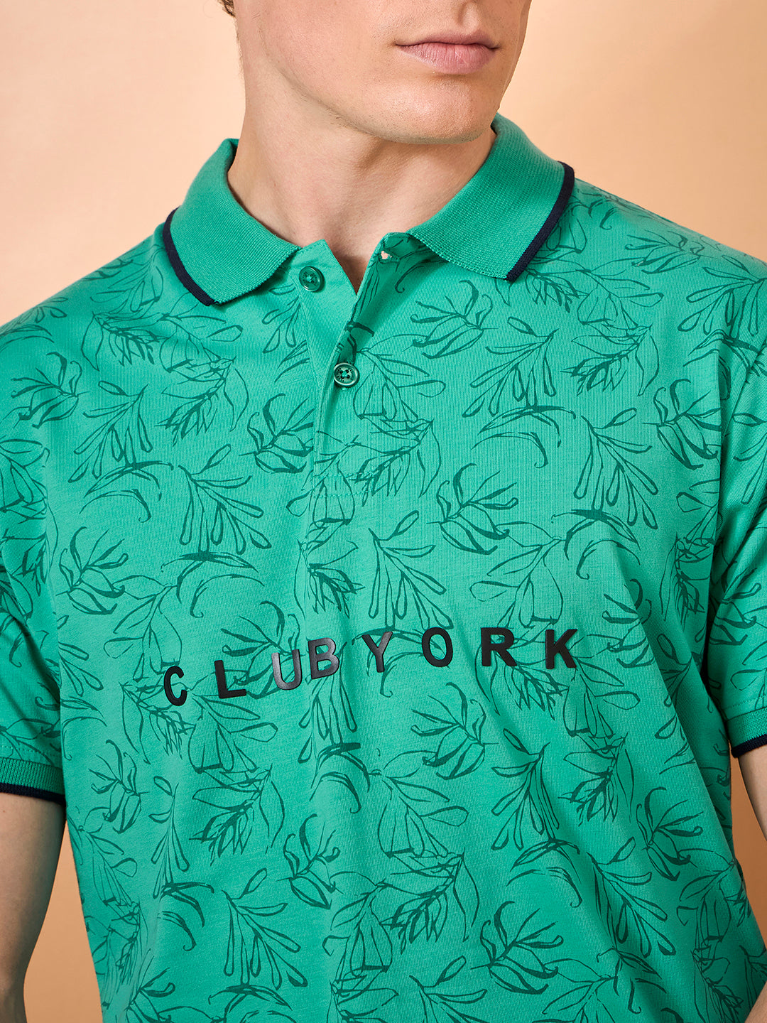 Men Sea Green Print Regular Fit T-Shirt