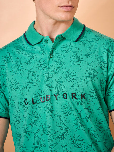 Men Sea Green Print Regular Fit T-Shirt