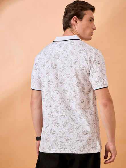 Men White Print Regular Fit T-Shirt