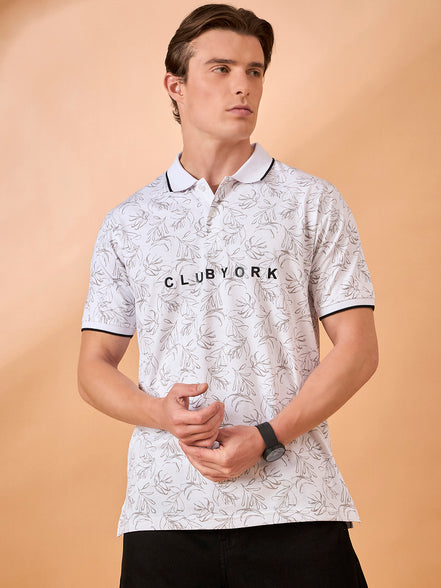 Men White Print Regular Fit T-Shirt