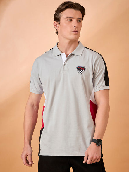 Men Grey Coloblock Regular Fit T-Shirt
