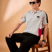 Men Grey Coloblock Regular Fit T-Shirt
