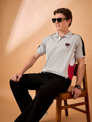 Men Grey Coloblock Regular Fit T-Shirt