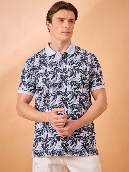 Men Lavender Print Regular Fit T-Shirt