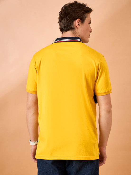 Men Yellow Coloblock Regular Fit T-Shirt
