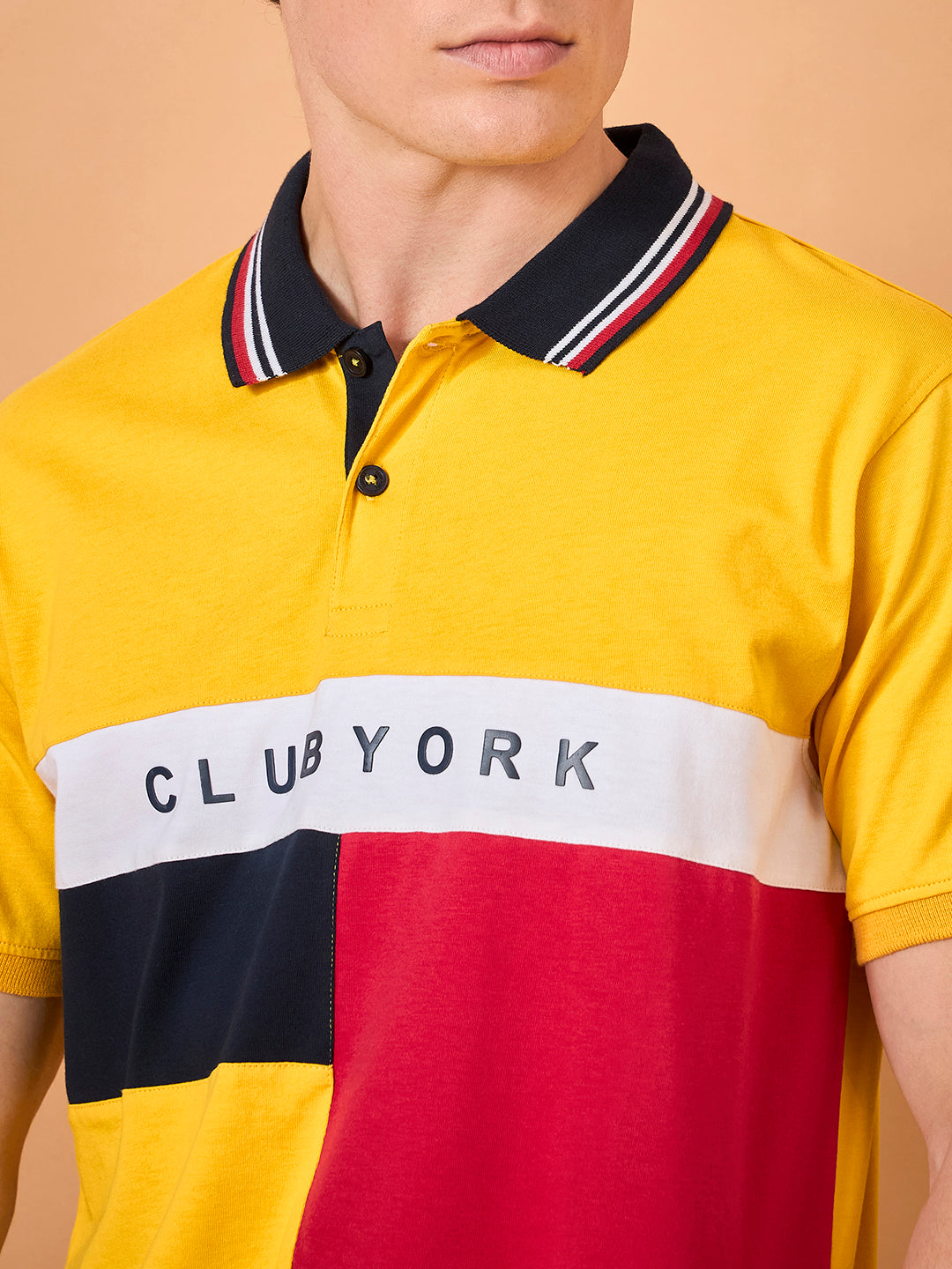 Men Yellow Coloblock Regular Fit T-Shirt