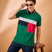 Men Green Coloblock Regular Fit T-Shirt