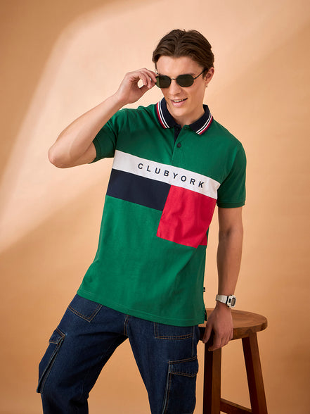 Men Green Coloblock Regular Fit T-Shirt