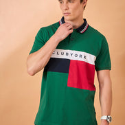 Men Green Coloblock Regular Fit T-Shirt