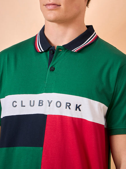 Men Green Coloblock Regular Fit T-Shirt