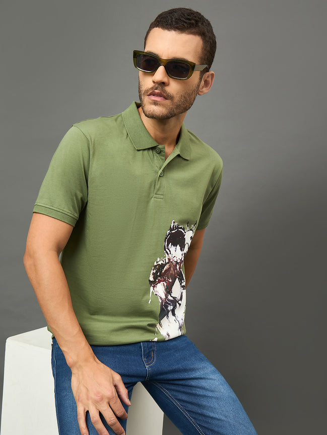 Club York Men Olive Polo neck T-Shirt