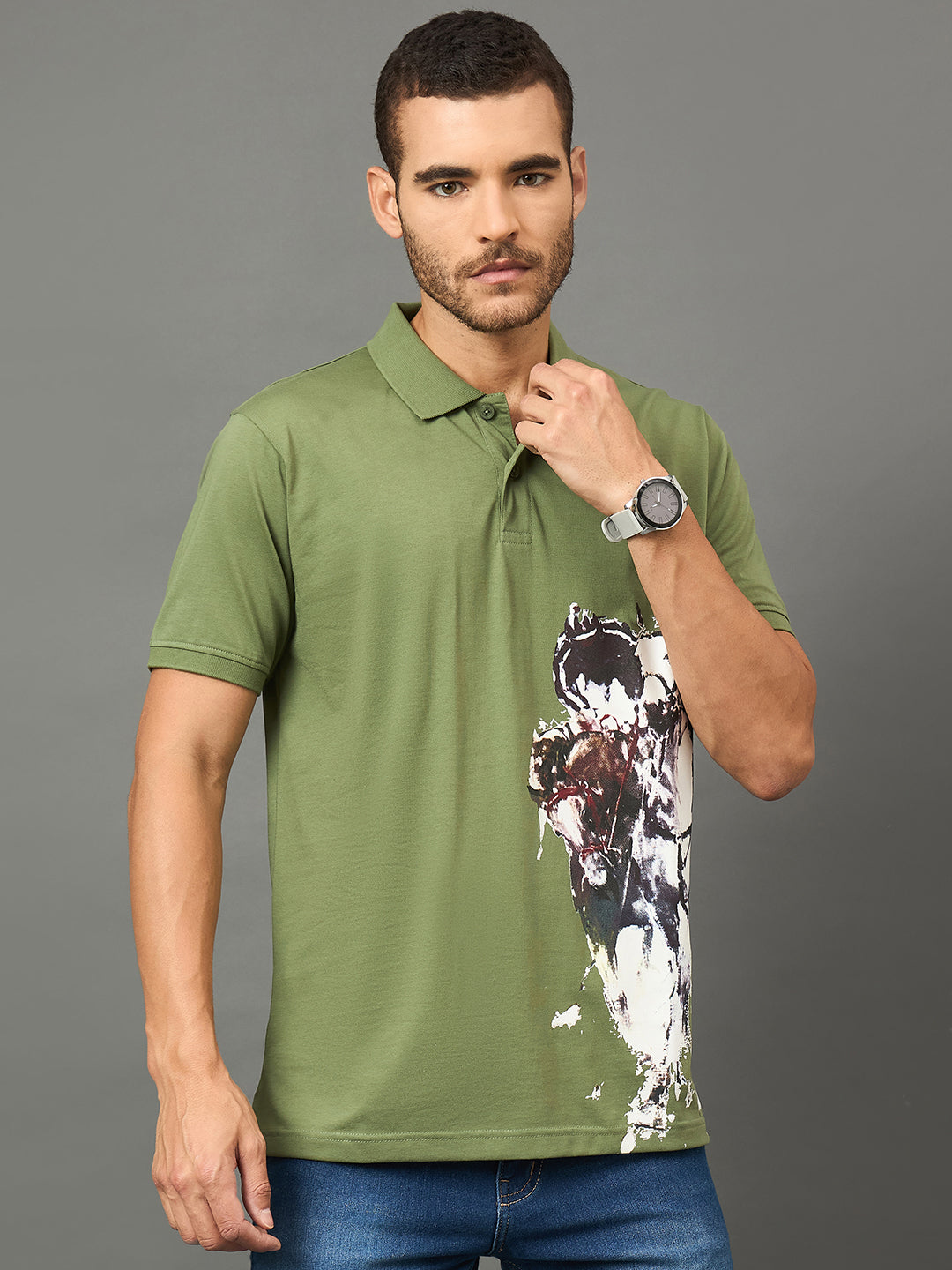 Club York Men Olive Polo neck T-Shirt