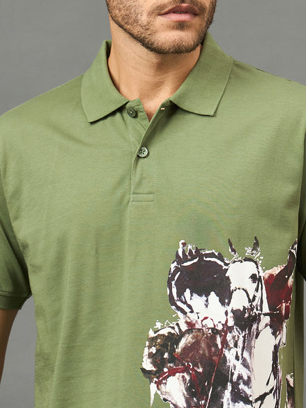 Club York Men Olive Polo neck T-Shirt