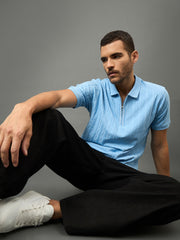 Club York Men Light Blue Polo neck T-Shirt