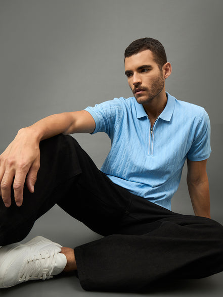 Club York Men Light Blue Polo neck T-Shirt