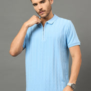 Club York Men Light Blue Polo neck T-Shirt