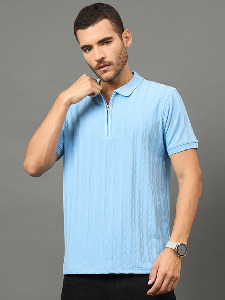 Club York Men Light Blue Polo neck T-Shirt
