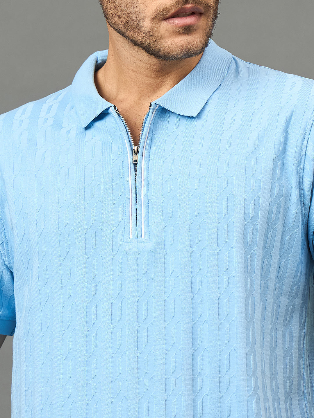 Club York Men Light Blue Polo neck T-Shirt