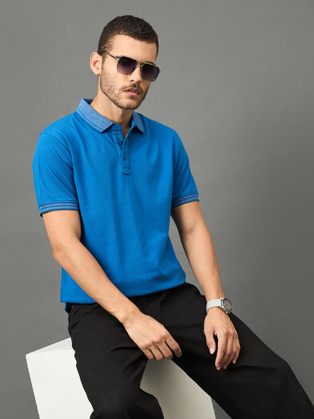 Club York Men Blue Polo neck T-Shirt