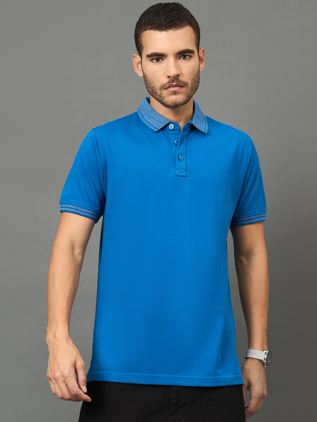 Club York Men Blue Polo neck T-Shirt