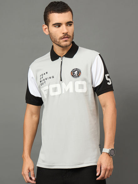 Club York Men Grey Polo neck T-Shirt