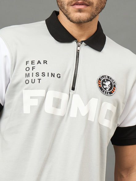 Club York Men Grey Polo neck T-Shirt