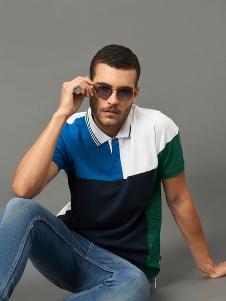 Club York Men Navy Polo neck T-Shirt