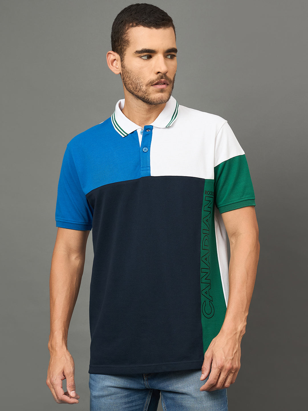 Club York Men Navy Polo neck T-Shirt