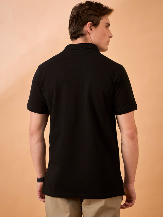 Men Black Solid Regular Fit T-Shirt