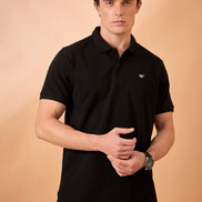 Men Black Solid Regular Fit T-Shirt