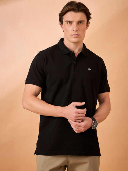 Men Black Solid Regular Fit T-Shirt